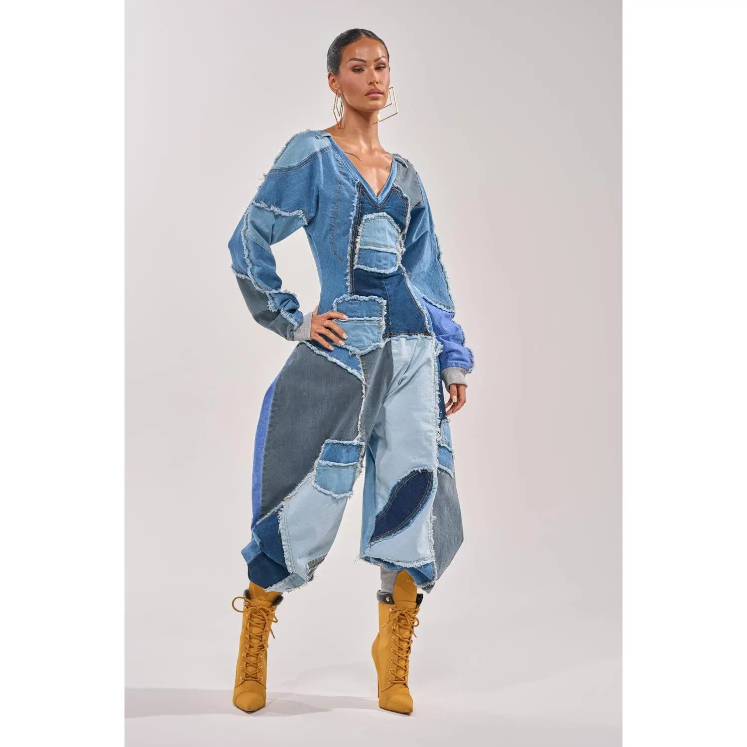 COMFY COZY DENIM PATCHWORK JUMPSUIT