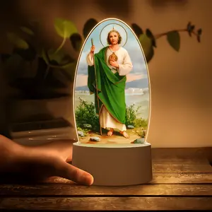 Acrylic Decorative Night Light, St Jude LED Night Lamp, Soft Robe Plaque, Warm Base, USB Powered Bedside Lamp, Nightlight for Bedroom