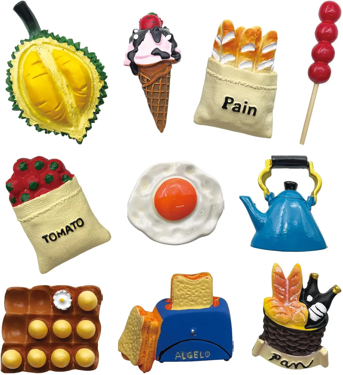 10-Pack Whimsical Colorful 3D Food-Shaped Resin Refrigerator Magnets Decorative, Fridge Magnets Set, Magnetic Item for Kitchen Decor, Office Whiteboard Accessory, Foodie Gift