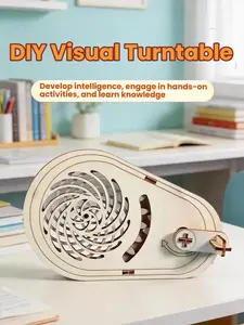 Wooden Visual Illusion Gear Spinner Kit - Hand Crank STEM Science Experiment Toy, DIY Optical Dislocation & Gear Transmission Model, Educational Handcraft for Kids, Decompression Learning Toy, Ideal Children’s Day & Birthday Gift