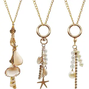 Bohemian Beach Hanging  Decor Set Seashell Pendant with  & Starfish Charms,  Chain Accessories for Rear View Mirror, Bag, Backpack, Room or Desk Decoration