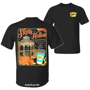 KellyShop188 Stars Hollow Connecticut 1779 Gilmore Girls T-Shirt Luke's Diner Tee Trendy Halloween Spooky Season 2 Sided Graphic Design Unisex Cotton T-shirt for Men for Women Menswear Womenswear Top Heavy Cotton Classic Fit