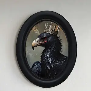 1count，Gothic Black Eagle Crowned Eagle Wall Art - Gothic Medieval Decor with Golden Crown, 3D Oval retro Wooden Frame Photo Frame - 6.8x8.7 Inch Oval Wall Decor with Black Frame,Display Plaque,Perfect for Home & Office Holiday Decor, Countryside Style