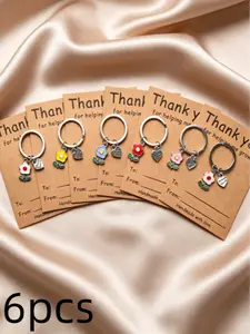 6-Pcs Teacher Appreciation Gifts Keychain Bulk, Teacher's Day Thank You Keychain for Growth Recognition