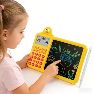 2-in-1 Smart Math Learning Tablet & LCD Writing Pad, Interactive Doodle Tool with Decomposition Number Logic Question Bank, Split Screen Design for Calculation and Sketching(Yellow)