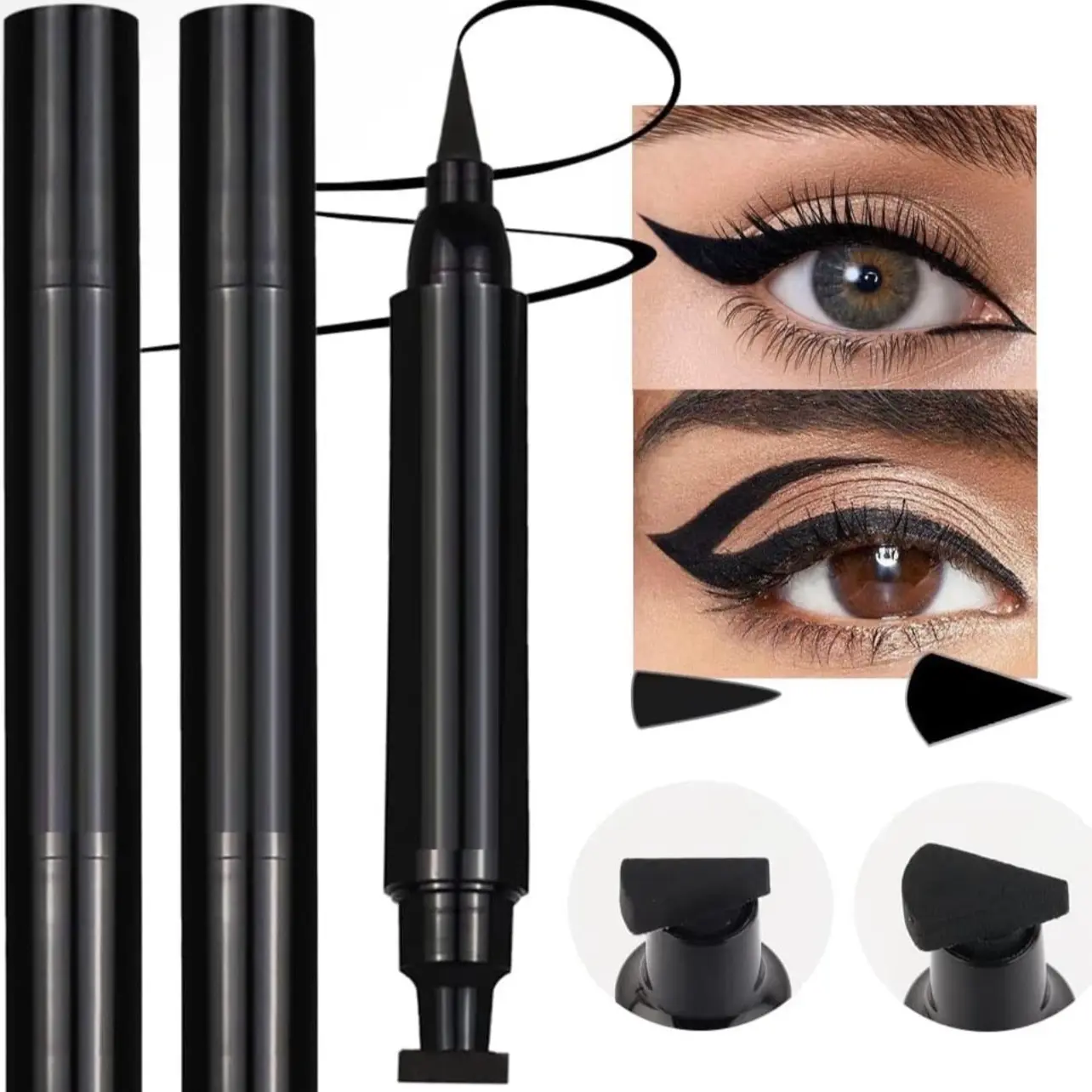 Black Eyeliner and Wing Stamp Set Big Small Winged Eyeliners Stamps Cat Eye Liner Stamp Stencils Tool for Women All Eye Shapes Waterproof delineador de ojos a prueba de agua contra el agua Lipliner Makeup Flawless Cosmetic