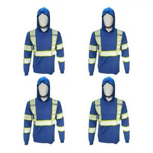 4 PACK - ST908 Royal Blue High - Visibility Hoodie Long Sleeve Safety Shirt with hoodie Polyester Birdeye Mesh