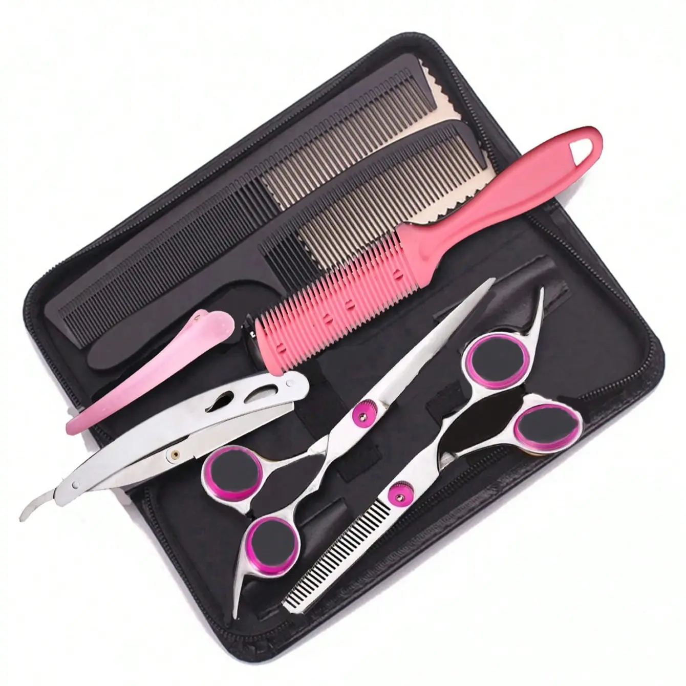 9PCS/SET Professional hairdressing scissors Barbershop accessories Barber Equipment Haircutting Kit Haircut Kits Hair Cutting Scissors 6" Japan Stainless Steel Hairdressing Scissors Thinning Shears for Hair Hair Scissors Set Styling Tool