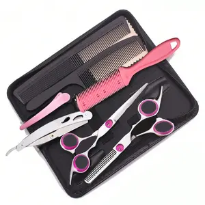 9PCS/SET Professional hairdressing scissors Barbershop accessories Haircutting Kit Hair Cutting Scissors 6" Japan Stainless Steel Hairdressing Scissors Thinning Shears Hair Scissors Set Styling Tool