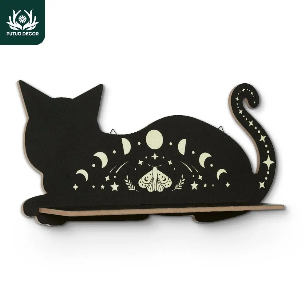 Cat Shaped Wall Mounted Storage Rack, 1 Count Wooden Wall Candle Holder, Creative Display Rack, Home Decor for Home Farmhouse Living Room, Wall Mounted Shelf