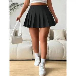 【Plus Size】 Solid Color 2 in 1 Skirt, Casual Comfy Black Skort for Daily Wear, Women's Bottoms for All Seasons