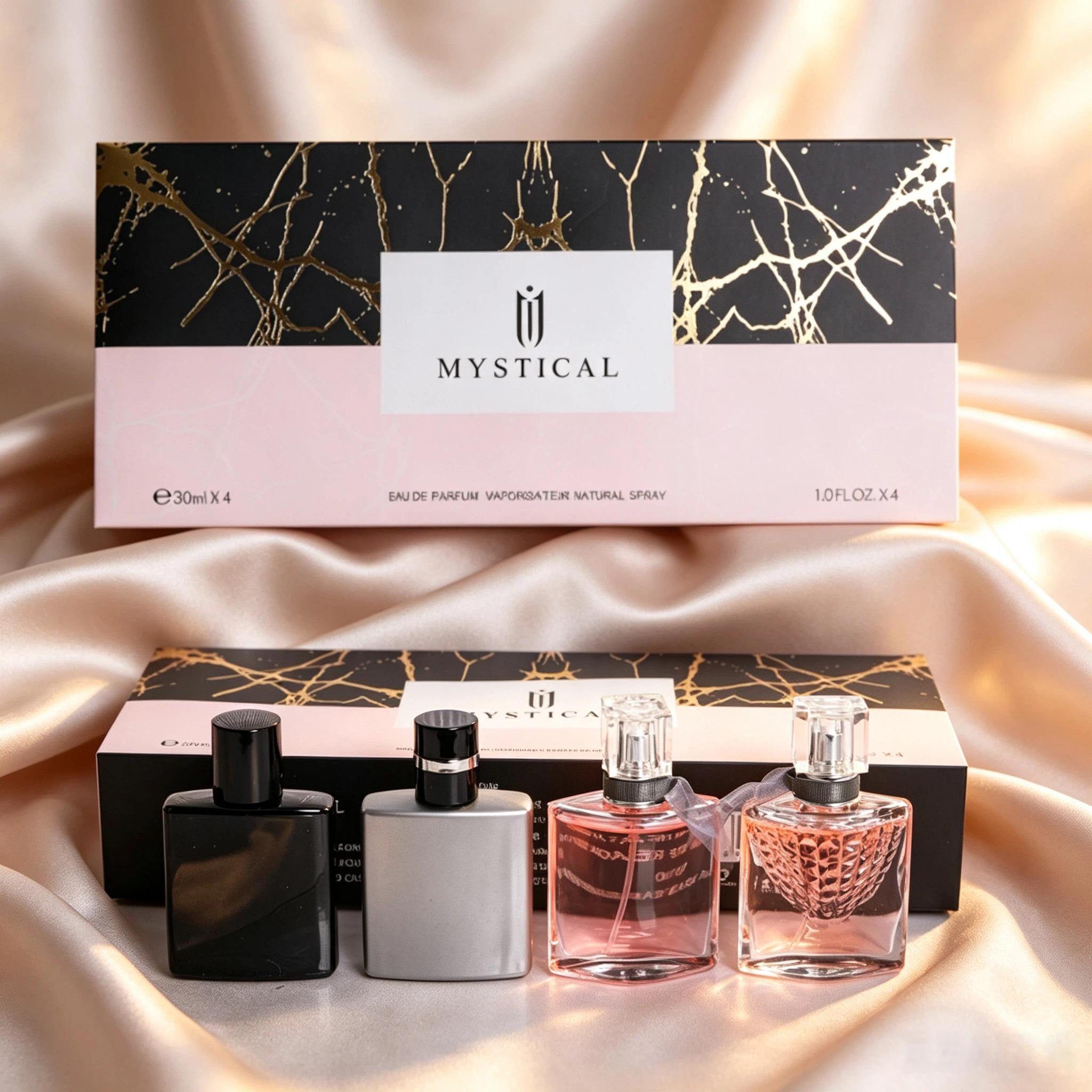 Mystical Couples Fragrance Gift Set - Luxury Portable Travel Kit with 2 Unisex + 2 Women's 30ml EDP Sprays, Long-Lasting Natural Floral-Woody Citrus Vanilla Scent, Ideal for Daily Wear Summer Gift