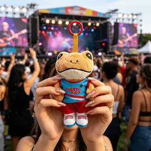 Puerto Rican Frog Plush Keychain - Cute Soft Bag Charm, Reggaeton Music Fan Collectible Stuffed Toy