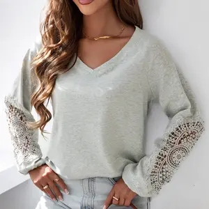 Gray Crochet Lace Top