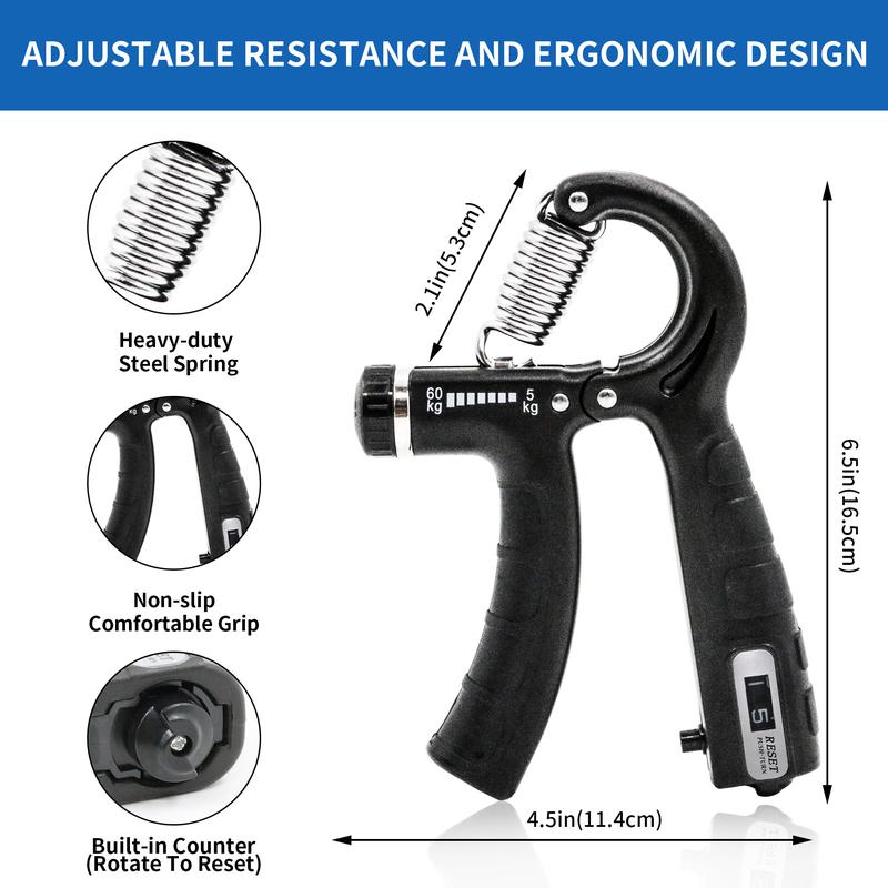 5 PCS Grip Strength Trainer Kit, Adjustable Hand Gripper with counter, Finger Exerciser, Grip Ring, Finger Stretchers, Stress Relief Ball for Rehab, Strength & Recovery finger grip strengthener big mama grip hand grip exerciser body workout adjustable
