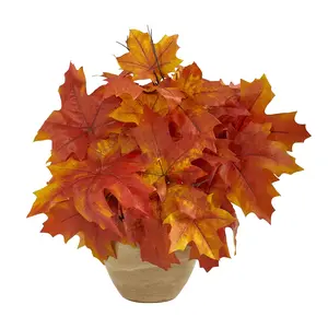 Nearly Natural  Autumn Maple Leaf Plant in Decorative Planter