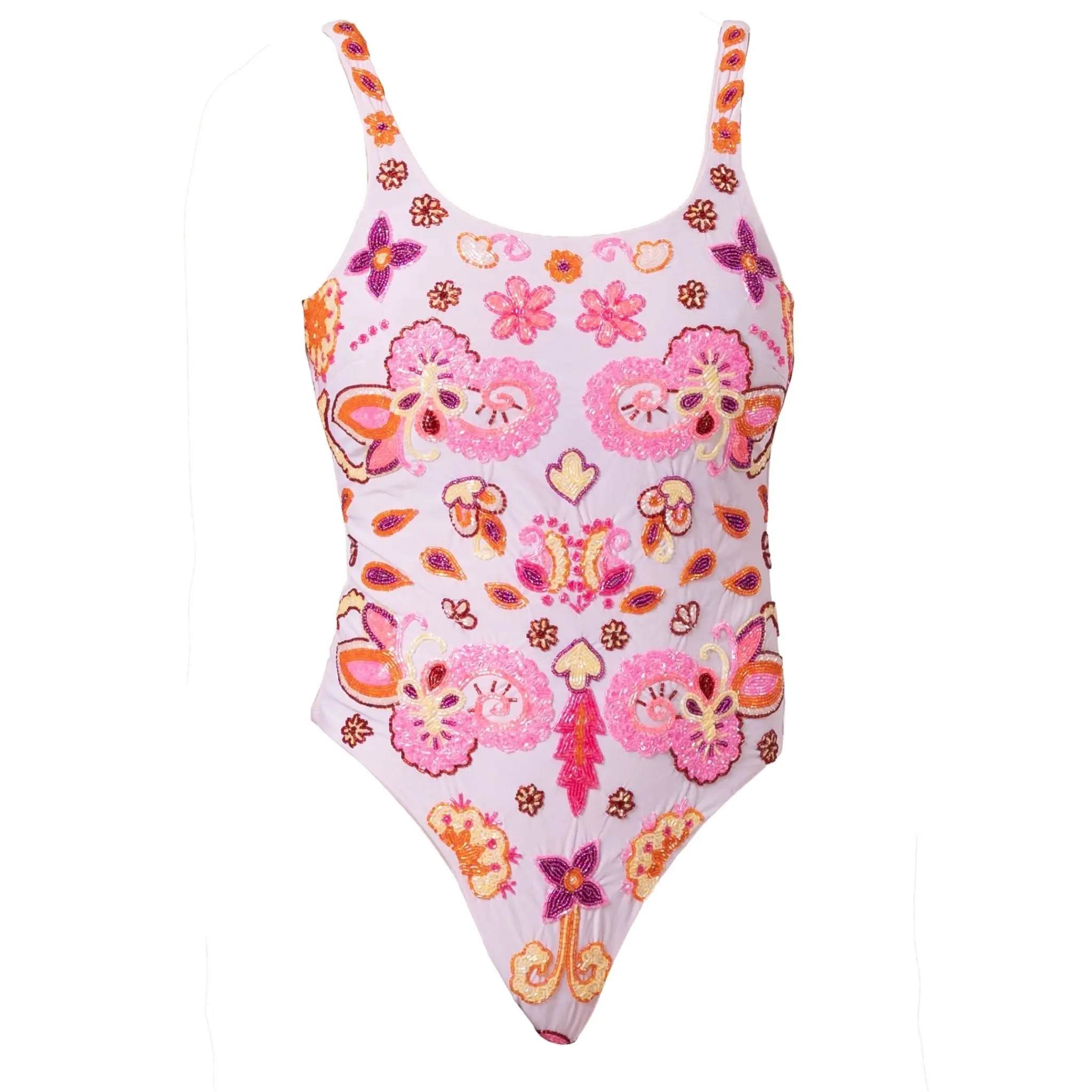 Floral Fiesta Hand-Beaded Embellished One-Piece Swimsuit