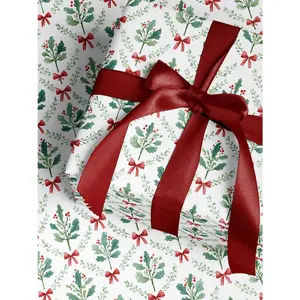 Elegant Mistletoe Christmas Wrapping Paper Roll Coquette Red Bow Luxury Holiday Gift Wrap Roll Festive Christmas Wrapping Gift Paper