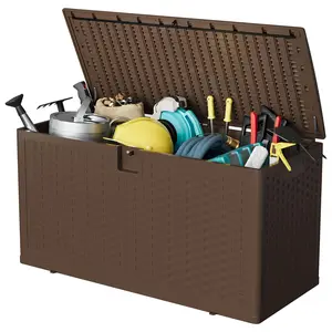 Garvee 73 Gallon Resin Deck Box, Weatherproof and UV Resistant Outdoor Storage Box, Lockable Outdoor Storage Bin for Patio Cushions, Garden Tools, Pool Supplies, Package Delivery, Brown