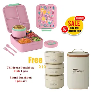 3Pcs Panda Insulated Bento Box + Kids Pink&Blue 5-Compartment Bento Set with Soup Thermo Bundle,BPA-Free Leakproof Lunch Containers for Whole Family