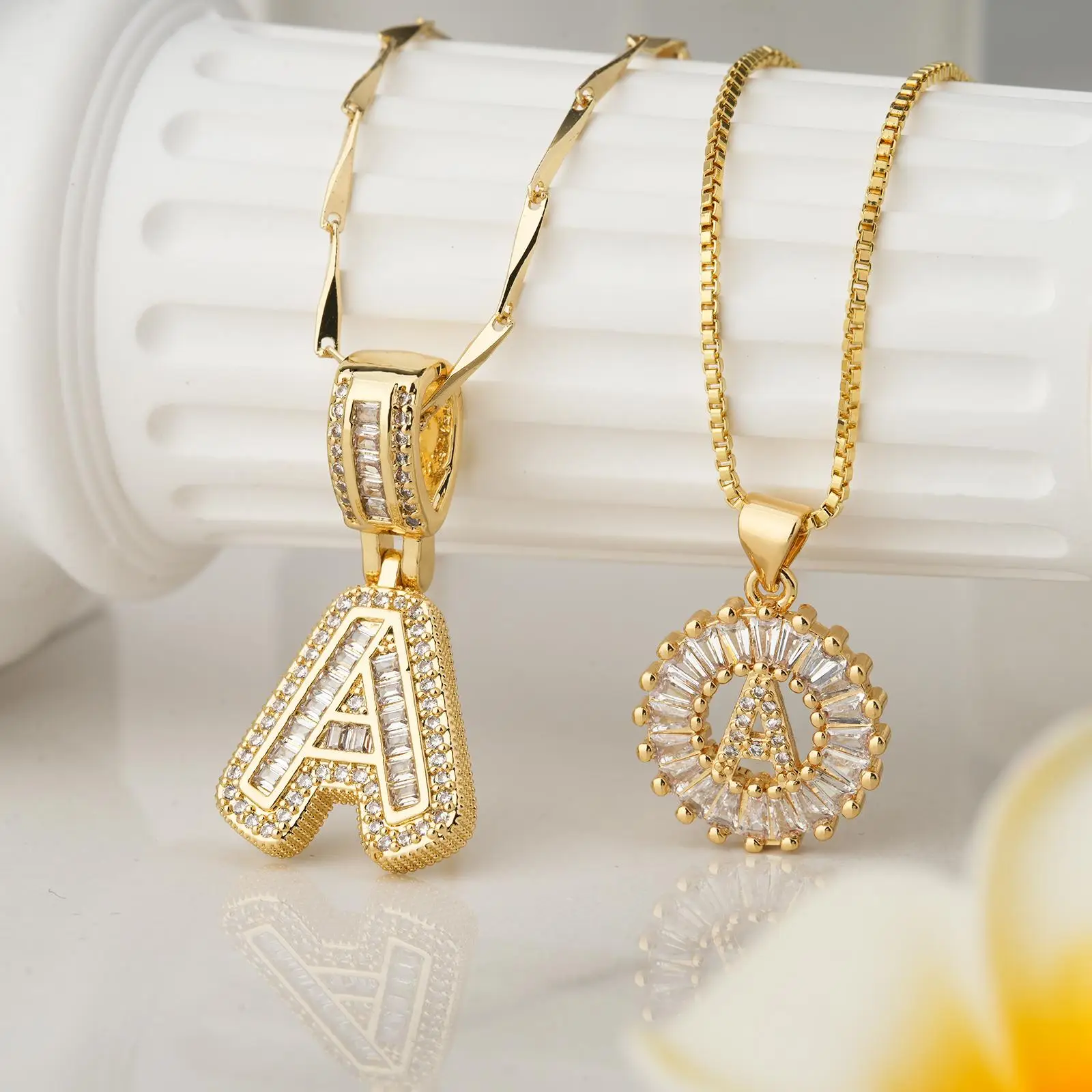 2 Count initial Letter Necklace Set with Zirconia Stones Golden/Silver Bubble Necklaces for Women Iced Out Necklace For Men Anniversary Gift Letter Al