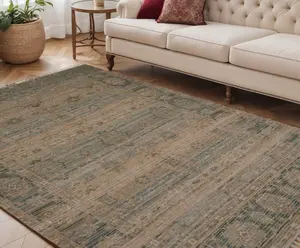 HomeRoots 570601 5 x 7 ft. Brown Dark Gray & Dark Turquoise Oriental Hand Woven Rectangle Area Rug with Fringe