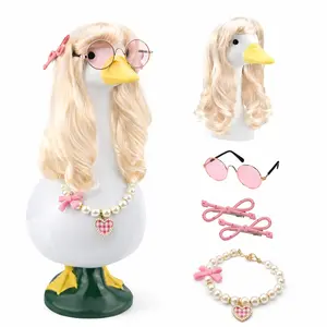 Porch Goose Spring Outfits Wigs Blonde 1 Pack Porch Goose Princess Outfits with Blonde Long Wigs Princess Style Outdoor Decor for Lawn Goose Statues