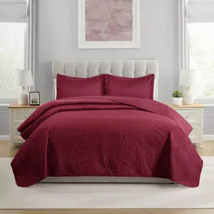 Twin Size Quilt Set with 1 Pillow Sham - Lightweight Quilted Oversized Twin Bedspread All-Season Summer Quilt Machine Washable Coverlet (Burgundy)