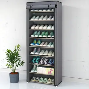 10-layer shoe rack storage rack, portable shoe rack with non-woven fabric cover, large capacity, entrance, suitable for sports shoes, high heels, flats and boots(gray)