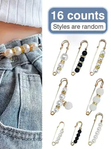 Set of 16 Pearl Brooches, Mixed Styles Sew-On Fasteners, Elegant Artificial Pearls Design, Perfect for Sweaters, Shawls, Dresses & Pants Decorations, Durable Metal Pins, Drop Set Pins