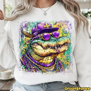 Fleur De Lis Mardi Gras Shirt, Colorful Mardi Gras Alligator Tee, Louisiana Carnival Shirt, New Orleans Festival Fat Tuesday Gift