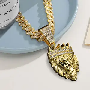 Hip Hop Cuban Chain Men's Zinc Alloy Pendant Necklace with Lion Head Design Fashion Jewelry for Men & Women
