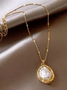 French Vintage Irregular Baroque Faux Pearl Pendant Necklace, Elegant Women's Jewelry for Daily Wear, Perfect Gift for Her