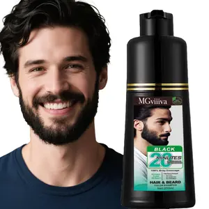 Men's 3-in-1 Black Beard & Hair Dye Shampoo, Instant Grey Darkening Beard Color Shampoo in 20 Minutes, Simpler Gray Reducing Mustache & Beard Dye for Men, with Plant Extract for Healthy Facial Hair