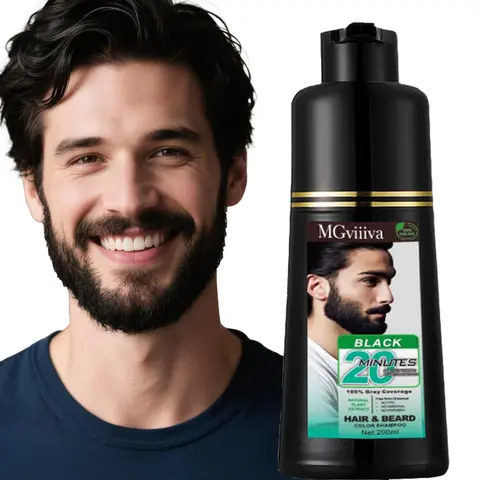 Men's 3-in-1 Black Beard & Hair Dye Shampoo - Ammonia-Free Plant Extract Haircare, 20-Min Application, 24-Month Shelf Life, Instant Grey Darkening, Color Correction, Darkens Hair for Adult Grooming Needs