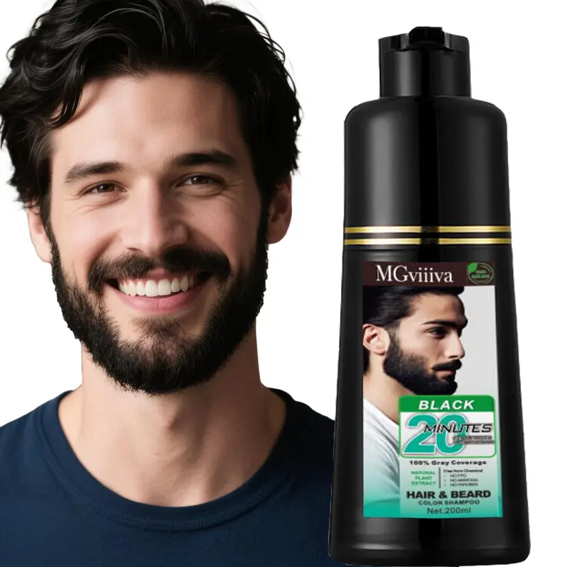 Men's 3-in-1 Black Beard & Hair Dye Shampoo - Ammonia-Free Plant Extract Haircare, 20-Min Application, 24-Month Shelf Life, Instant Grey Darkening, Color Correction, Darkens Hair for Adult Grooming Needs