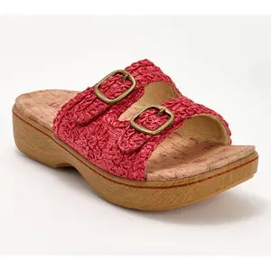 Alegria Raffia Adjustable Double Buckle Slide Sandals - Oona