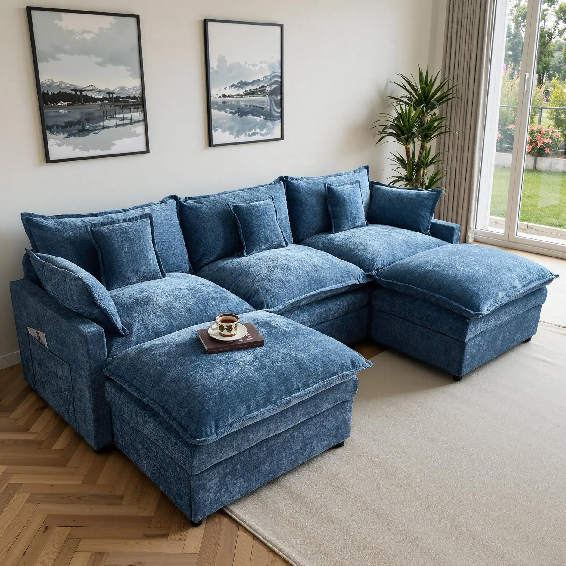 ALTRIGUS Modular Sectional Sofa, 108" U-Shaped Chenille Comfy Sectional Couches for Living Room, 3-Seater Cloud Couches with 2 Movable Ottomans, Flexible Combination Modern Deep Seat Sofa