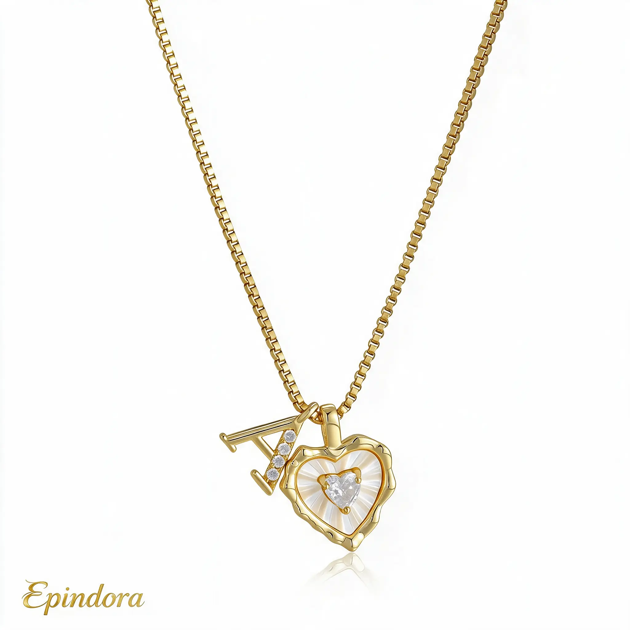 Epindora Delicate Gold Letter Necklace, Initial Necklace with Heart Pendant