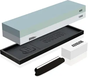 Knife Sharpening Stone Kit - Goodjob Premium Japanese Whetstone Knife Sharpener Stones Set - Dual Grit 400/1000 Water Stones with Non-Slip Silicone Base, Angle Guide, Flattening Stone