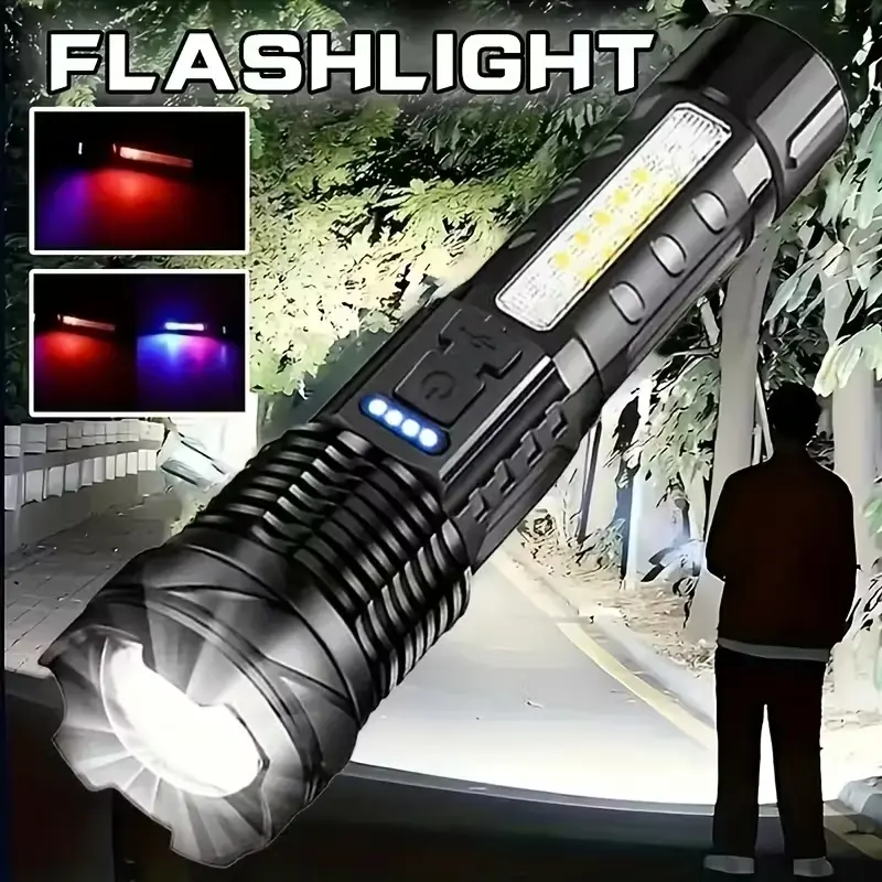 Super Powerful High Lumen Multifunctional Rechargeable LED Flashlight, Super Bright High Lumens Flashlight, Portable USB-Driven Lithium Battery, Outdoor Camping, Fishing, Hunting and Hiking Emergency Light, Handheld LED Tactical Flashlight