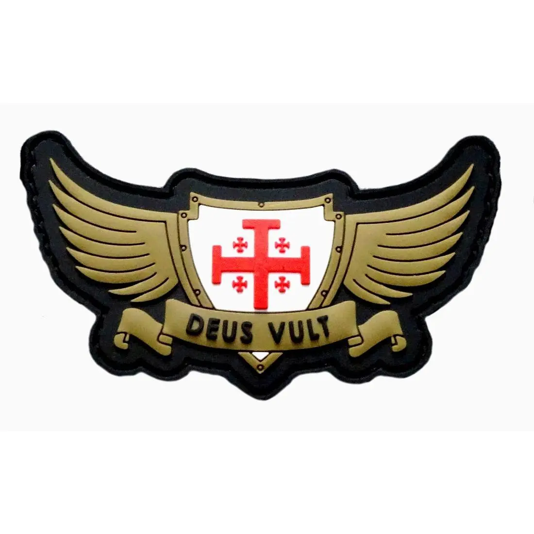 Deus Vult Wings Cross Shield Christian Templar in God Wills Patch (3D PVC Rubber)