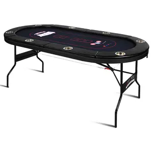 71'' 8 Player Poker Table Foldable, Portable Classic Casino Poker Table with Foldable Metal Legs & Cup Holders, Casino Grade Felt Surface, Portable Poker Table for Texas Holdem Poker and Blackjack