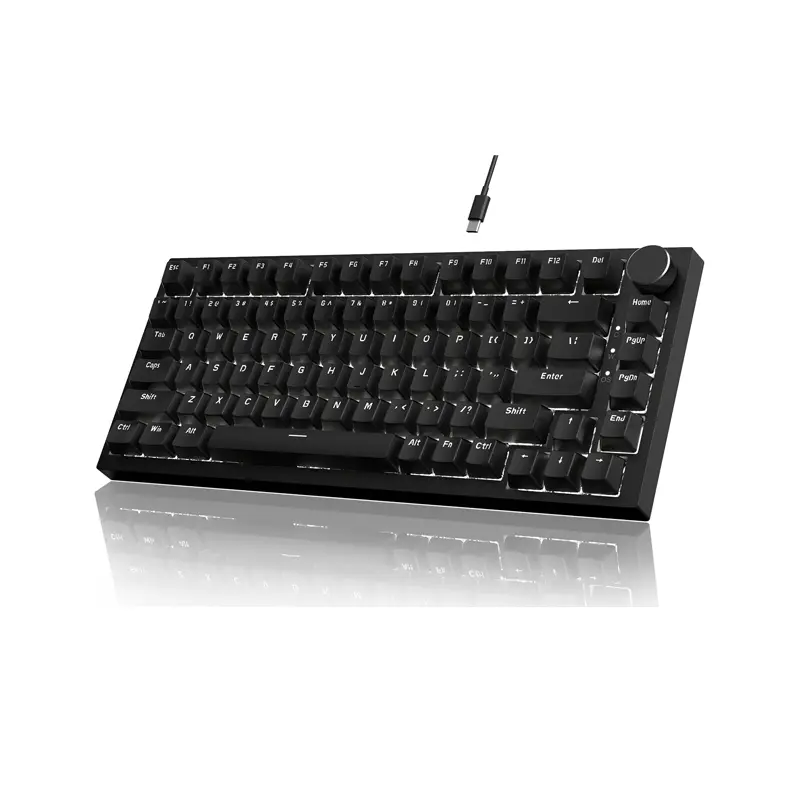 A.JAZZ x Attack Shark AK820 Wired Mechanical Gaming Keyboard 75% Hot Swappable, Gasket Structure Keyboard, Gasket Mounted with Knob, Socket& 5-Layer Noise Absorbing Foams,82 Keys,Ice Blue Backlit, NKRO Blue Switch for PC/Win/Mac, Pc Accessories Gaming