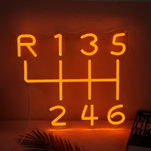 LED Neon Car Gear Shift Sign - Vibrant Yellow Dimmable Light, USB Powered Wall Decor for Garage & Man Cave - Ultimate Car Lover Gift & Automotive Decor