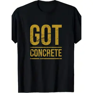 's Funny Construction Worker T-Shirt - "Got Concrete" Cement Slogan & Cement Splatter Print - Black with Yellow Text Retro Workwear Gift for Builders, Heavy Equipment Operators - Casual Crew Shirt (Machine Washable)