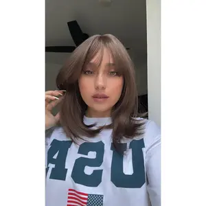 EllaRae | Ivy Style Wig | Should Length Brunette with Subtle Purple Highlights and Bangs