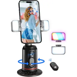 MQOUNY Auto Face Tracking Phone Holder, 360° Rotation Face Body Phone Tripod Smart Shooting Camera Mount with Rechargeable Remote and Light for Live Vlog Streaming Video, Rechargeable