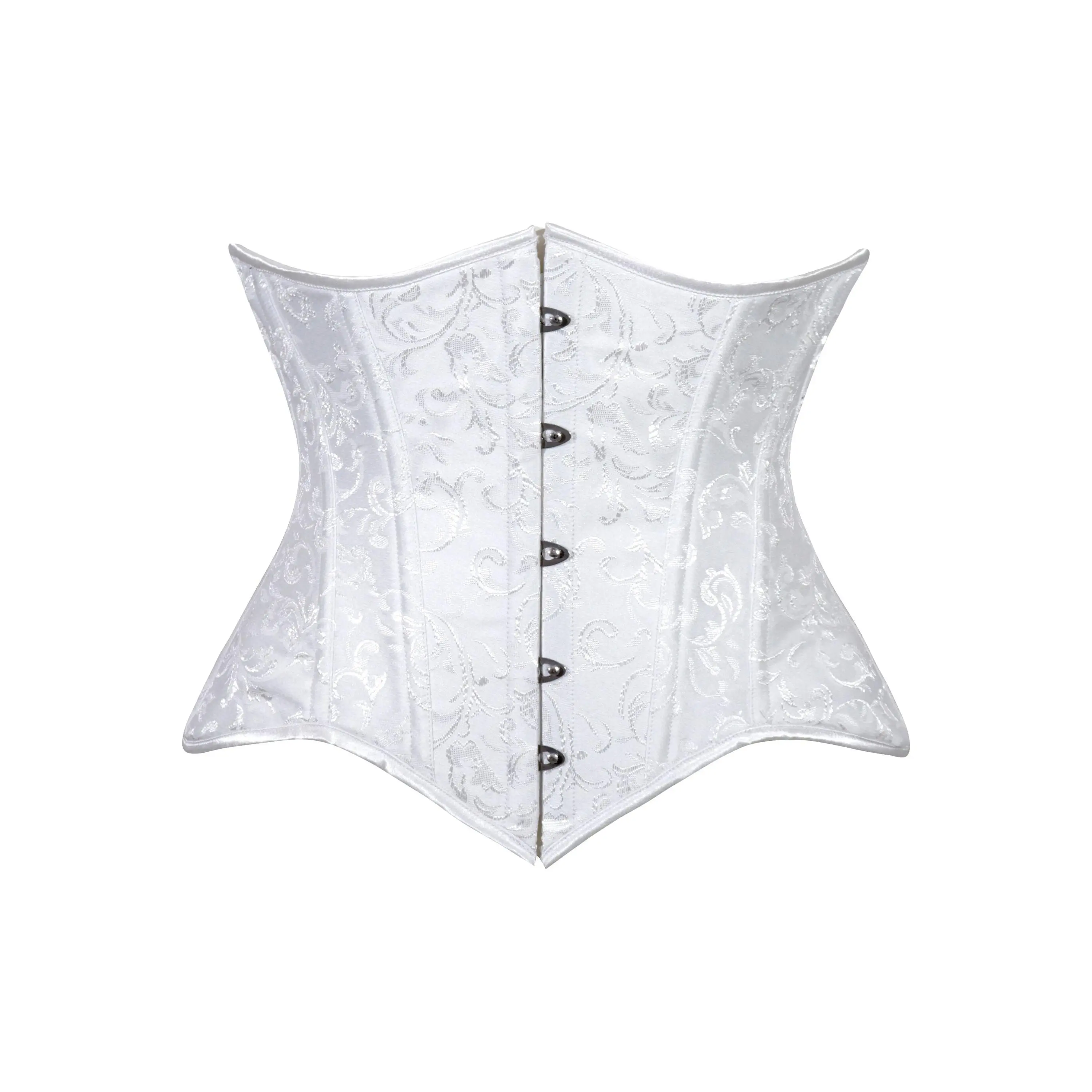 Lavish White Brocade Waist Cincher Under Bust Corset w/Front Busk Closure