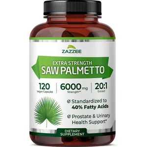 Zazzee Extra Strength Saw Palmetto 20:1 Extract | 6000mg Strength, 40% Fatty Acids | Non-GMO, Made in USA | 120 Vegan Capsules